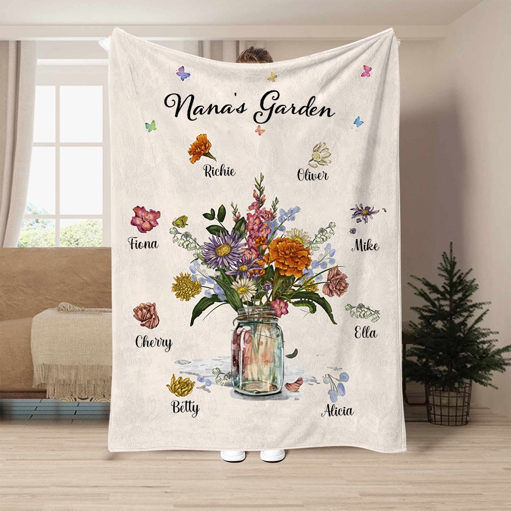 Personalized Nana's Garden Birth Flower Blanket with Names