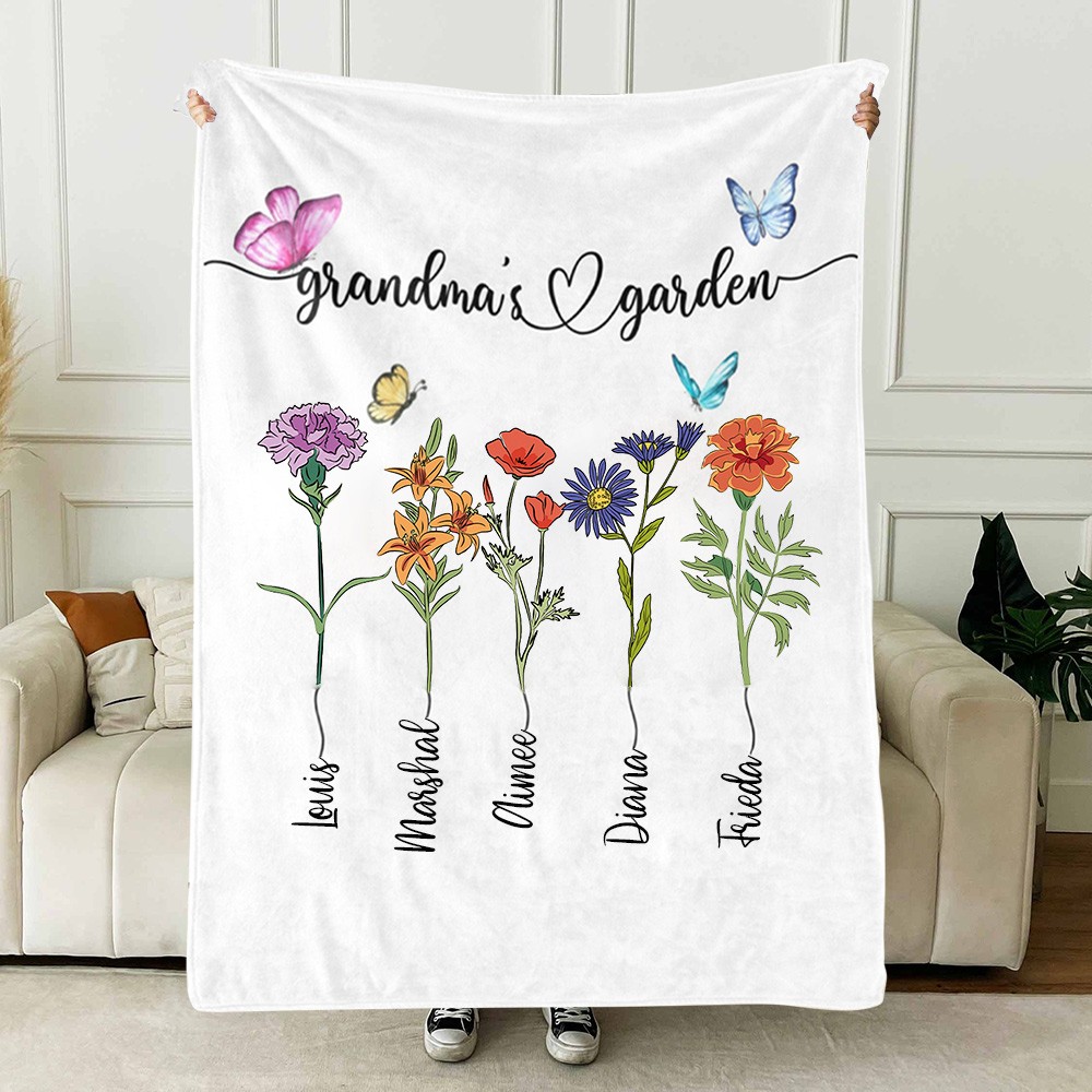 Personalized Grandma's Garden Birth Flower Blanket with Names