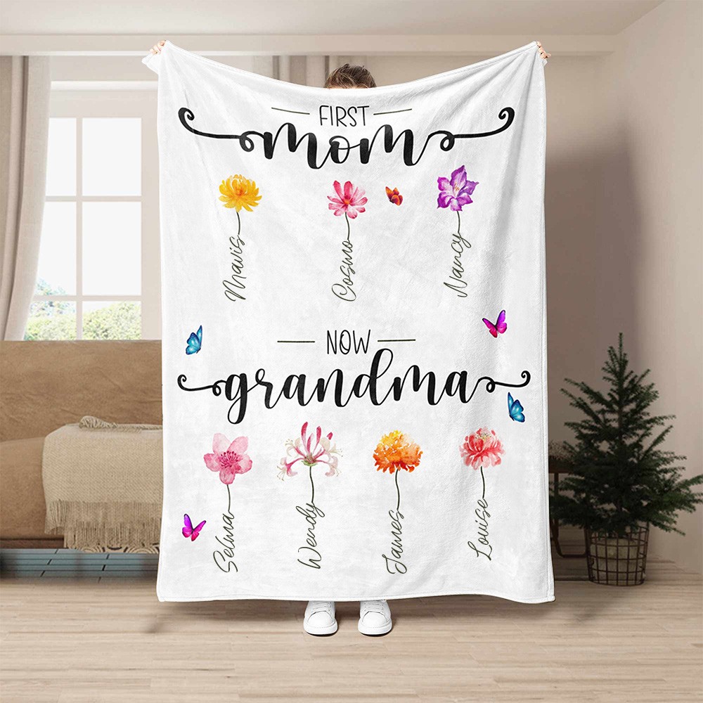 Personalized Family Birth Flower Blanket with Names