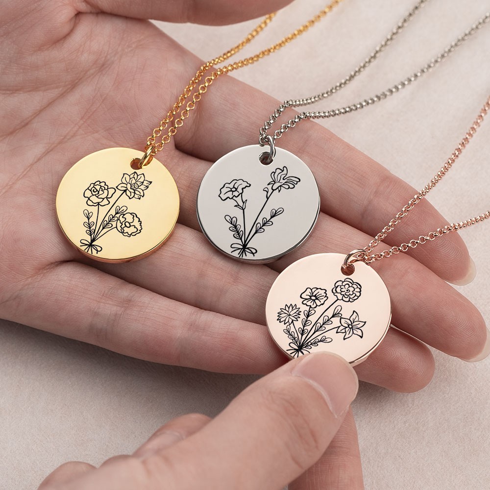 Personalized Bouquet Birth Flower Necklace