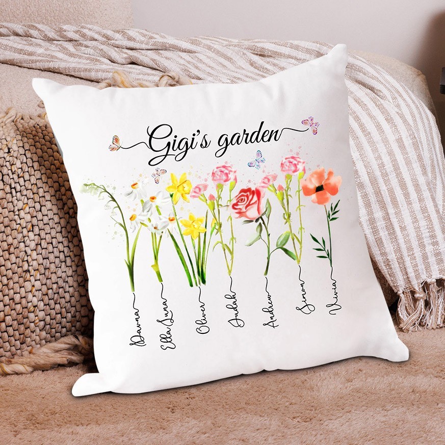 Personalized Grandma's Garden Birth Flower Pillow