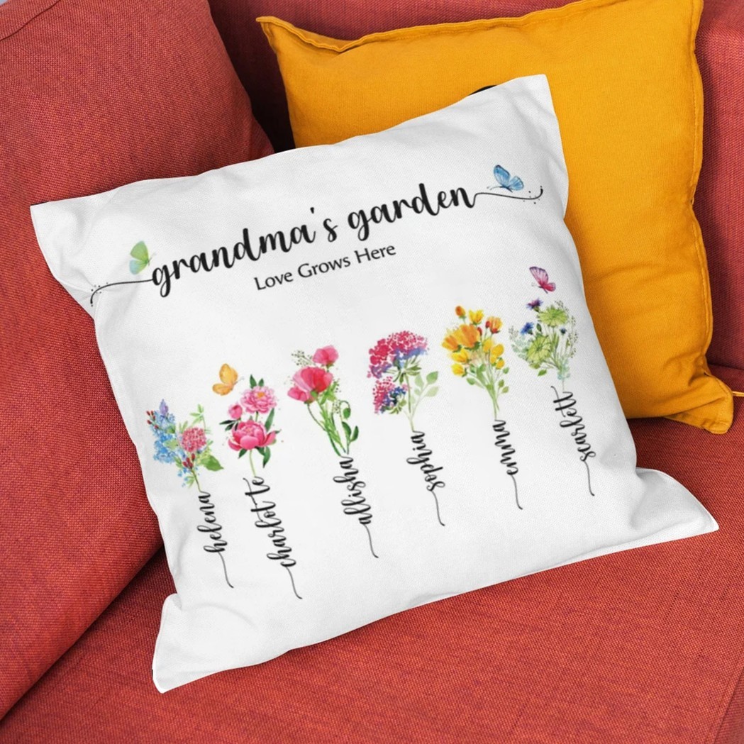 Personalized "Love Grows Here" Birth Flower Pillow