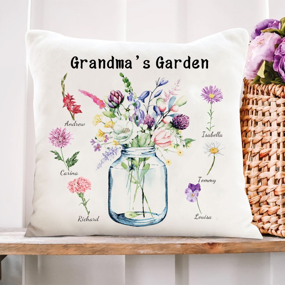 Personalized Birth Flower Vase Pillow