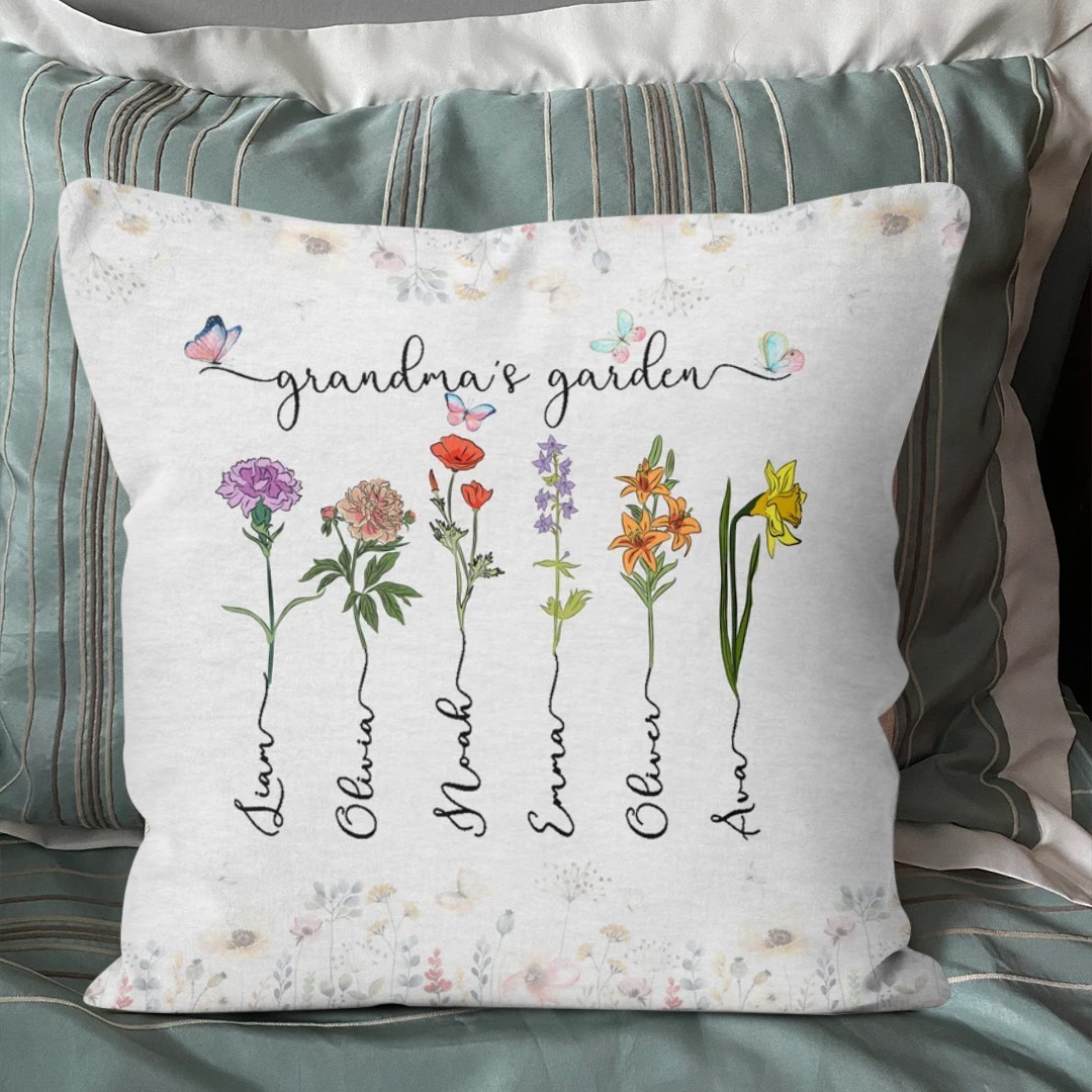 Personalized Birth Flower Pillow with Kids Names