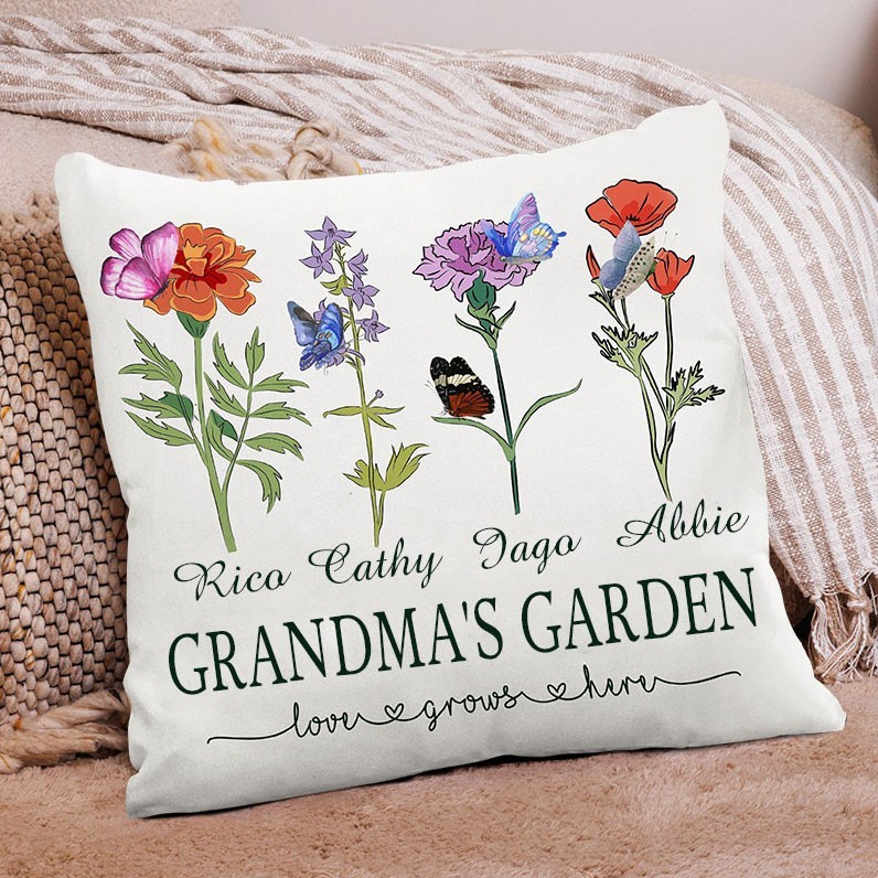 Personalized Birth Month Flower Pillow for Grandma