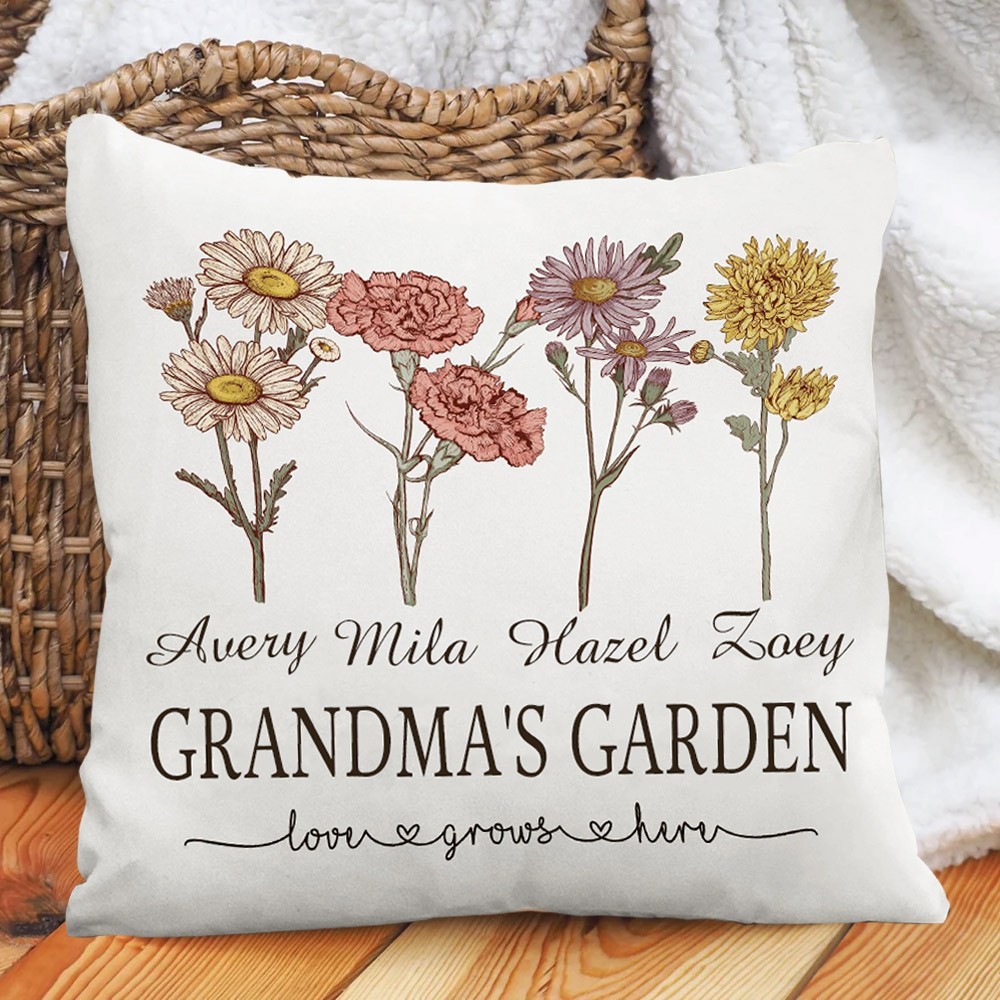 Personalized "Love Grows Here" Birth Flower Pillow for Her