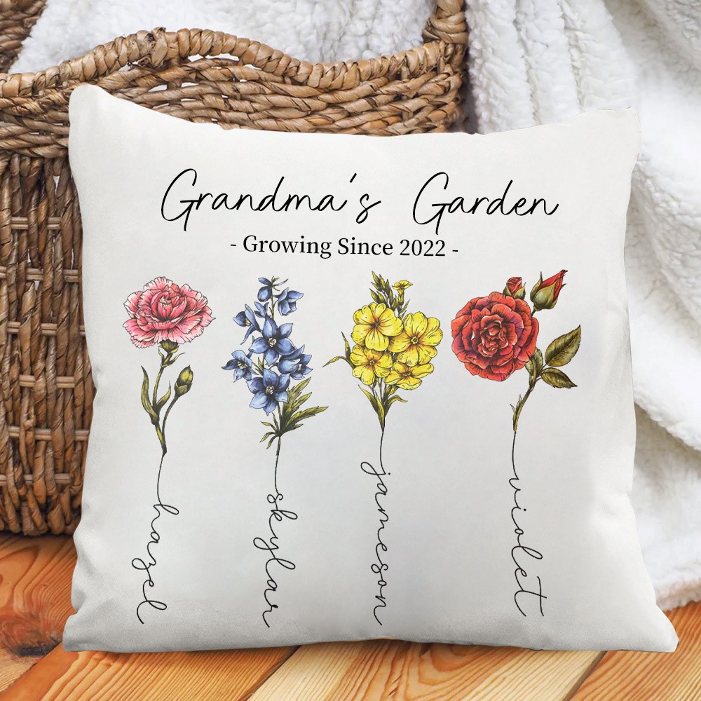 Personalized Birth Flower Pillow Mothers Day Gifts