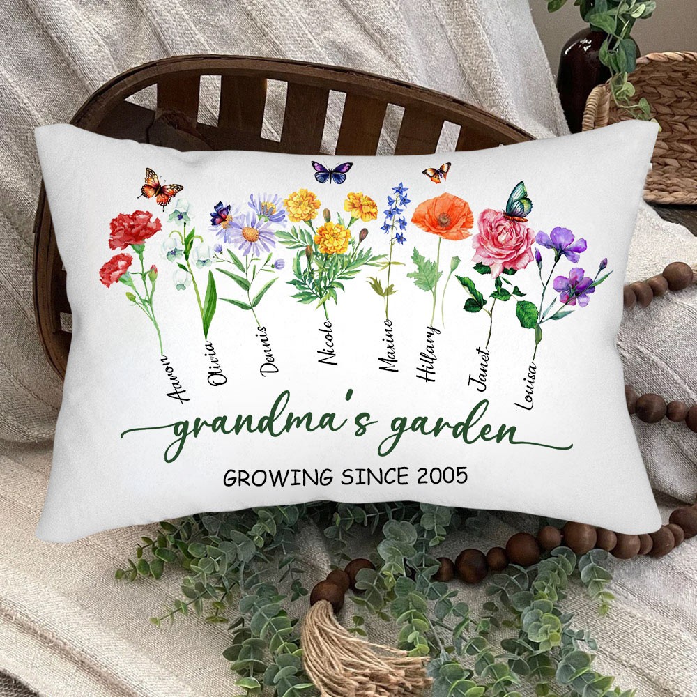 Personalized Birth Flower Print Art Pillow for Grandma,Mom