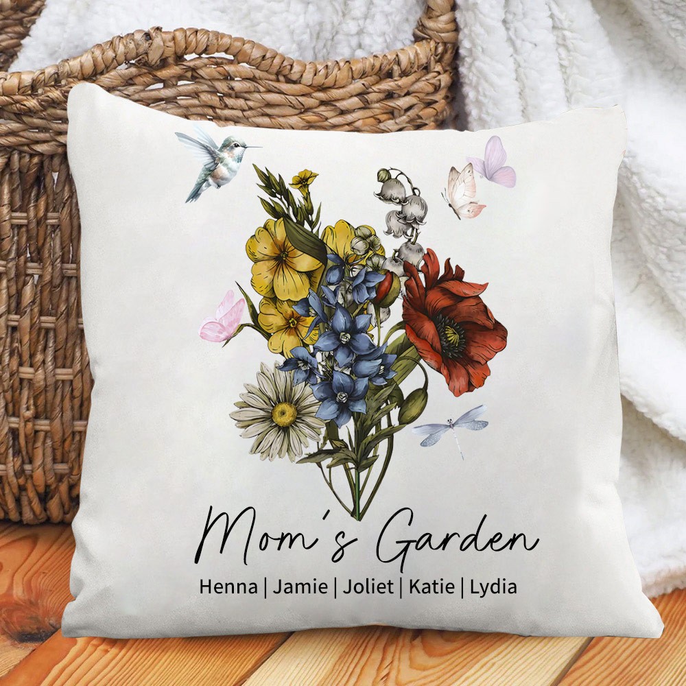 Personalized Mom's Garden Birth Flower Bouquet Pillow