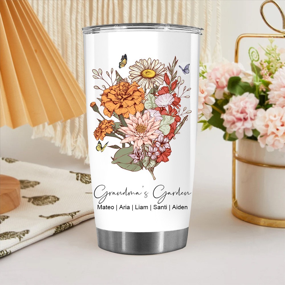 Personalized Grandma's Garden Birth Flower Bouquet Tumbler