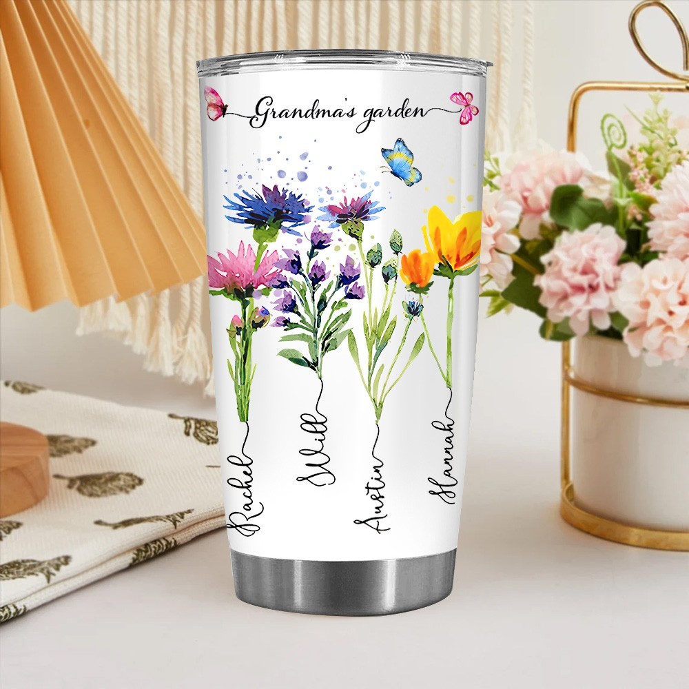 Personalized Birth Flower Bouquet Print Art Tumbler with Names