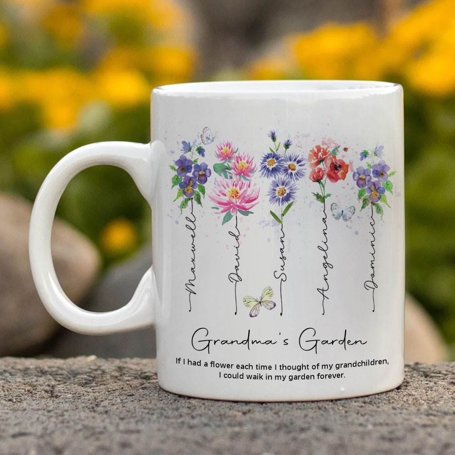 Grandma' Garden Personalized Birth Flower Mug With Kids Names