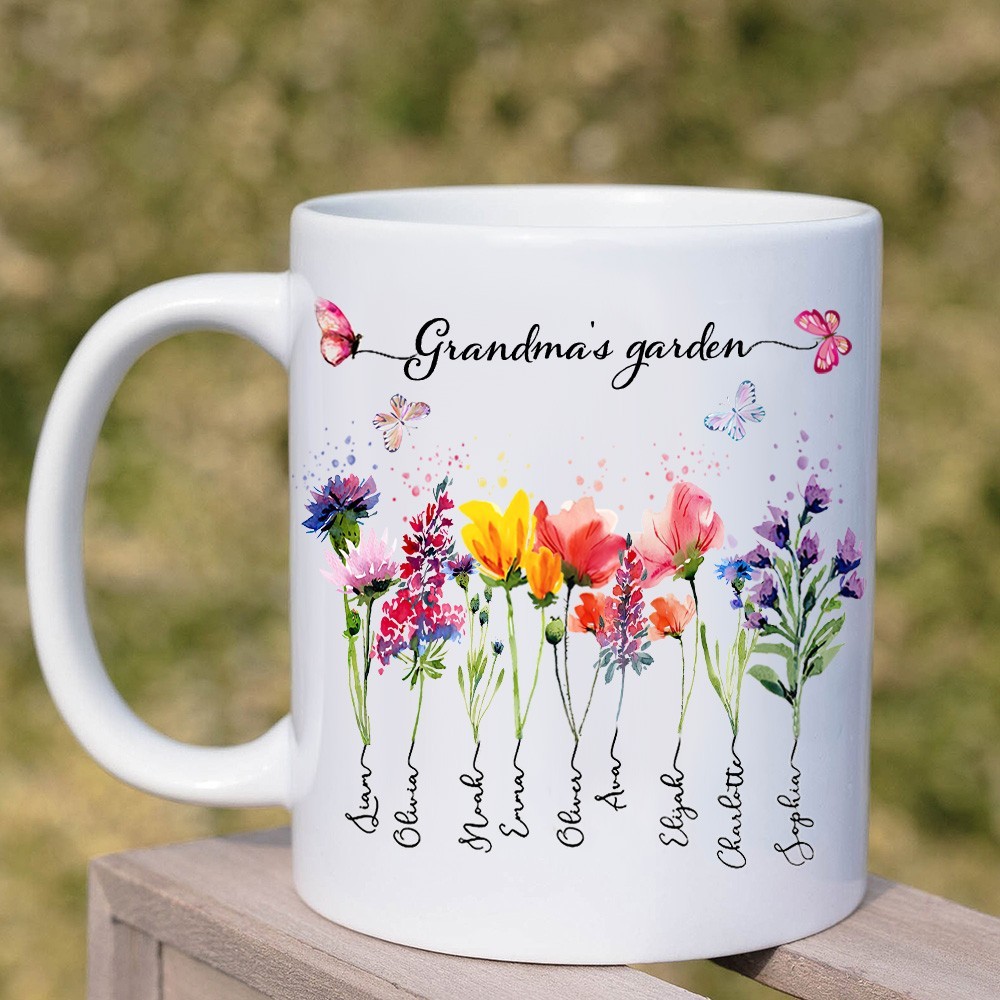 Personalized Birth Month Flower Mug for Grandma,Mom