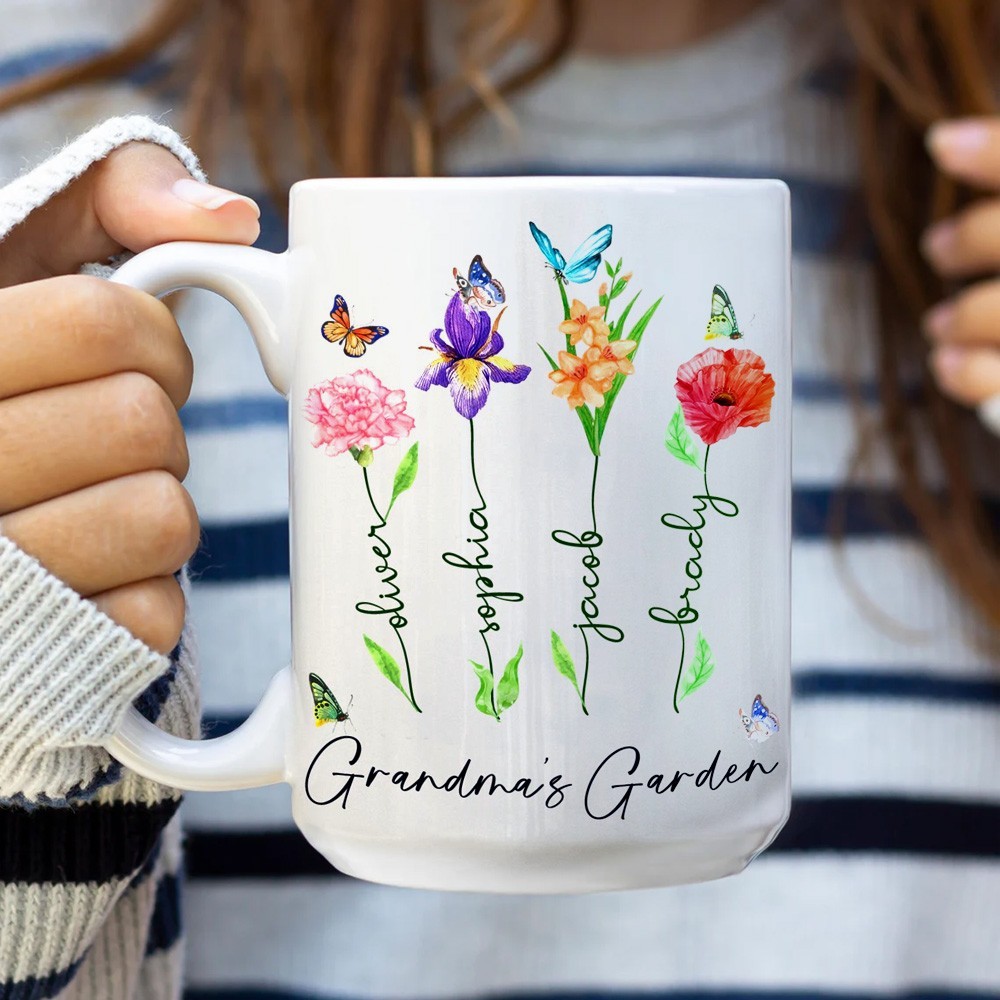 Personalized Birth Flower with Butterfly Mug