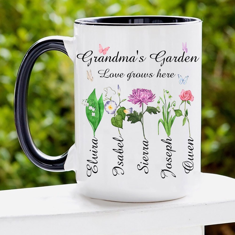 Personalized Love Grows Here Birth Flower Mug for Her