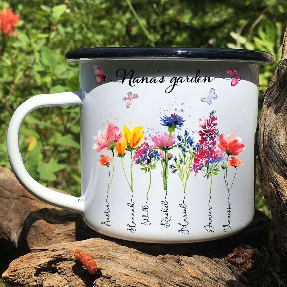 Personalized Nana's Garden Birth Flower Camping Mug