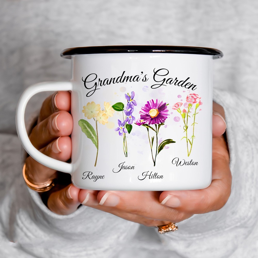 Personalized Birth Flower Camping Mug for Mom Grandma