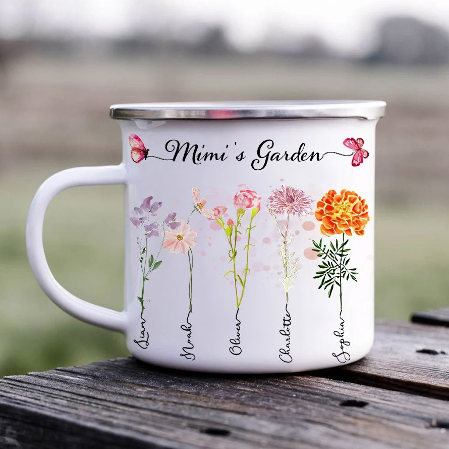 Personalized Birth Flower Coffee Mug with kids Names for Mimi