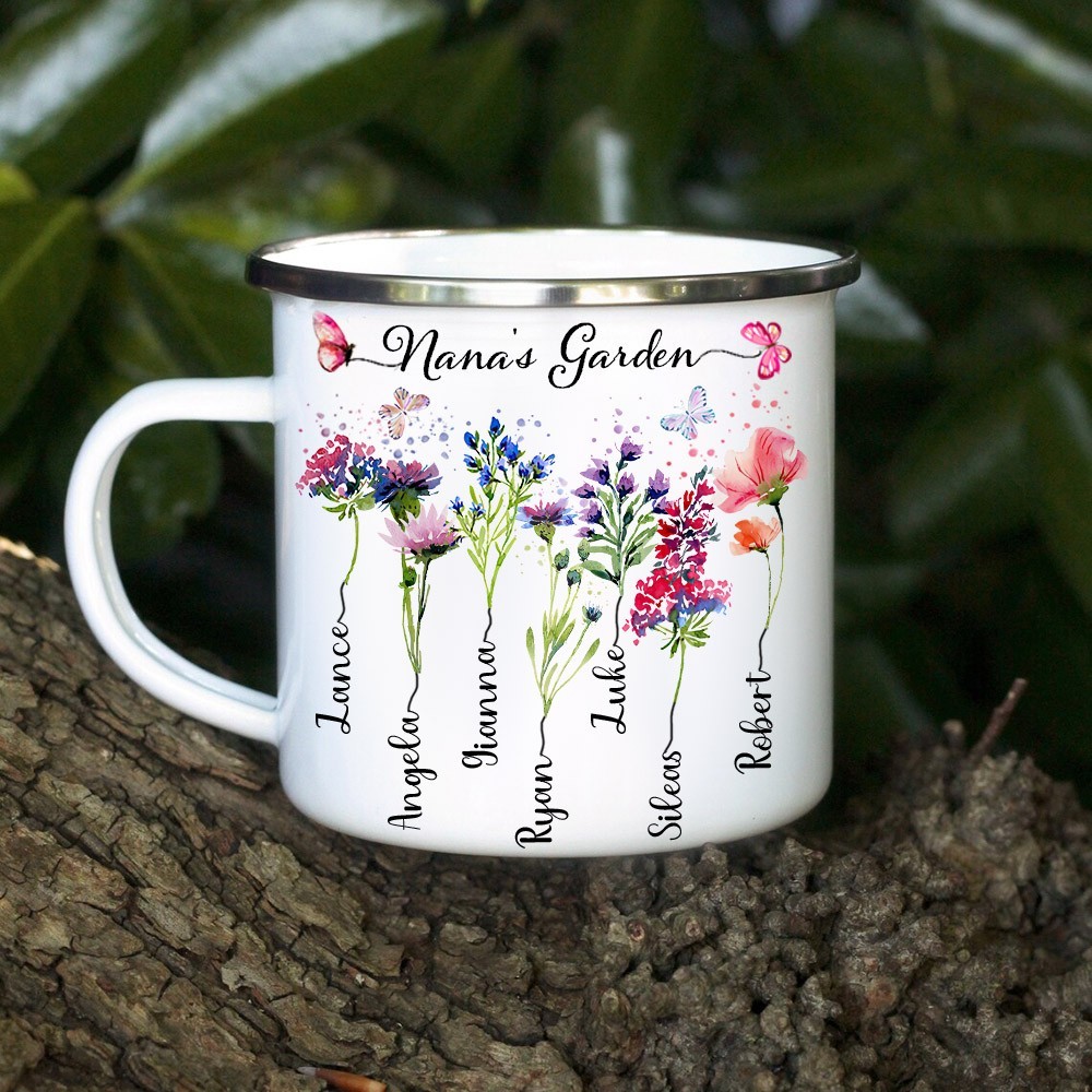 Personalized Nana's Garden Birth Flower Coffee Mug with Grandchildren Names