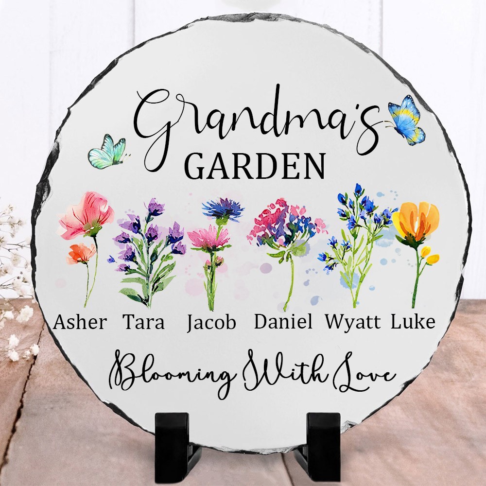 Personalized Birth Flower Garden Round Plaque For Grandma,Mom