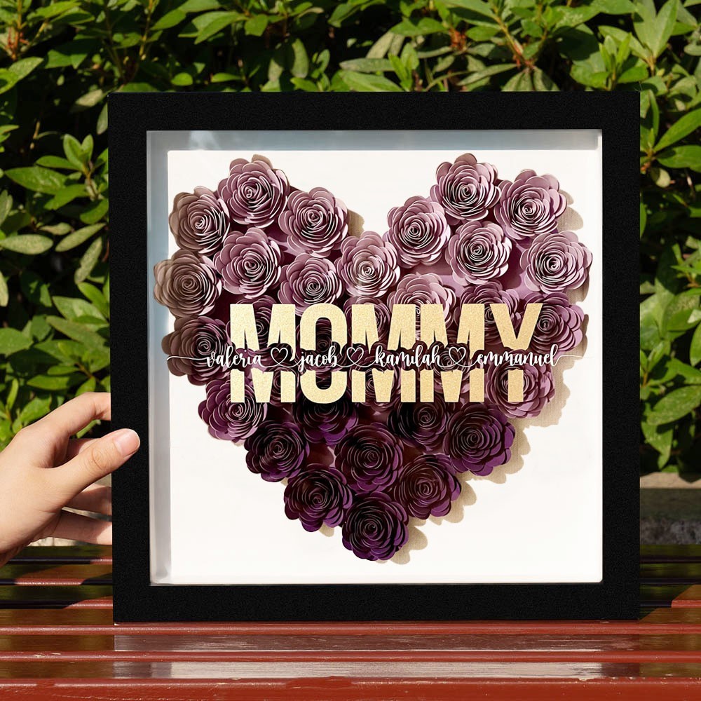 Personalized Heart shaped Flower Shadow Box with Names