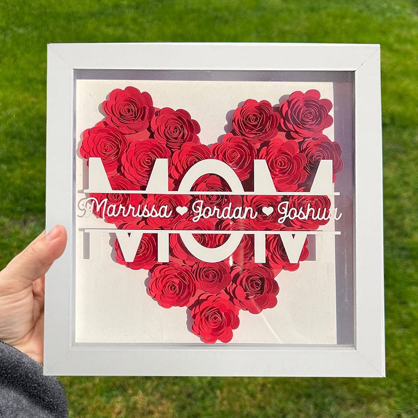 Personalized Heart Flower Shadow Box Mom with Names