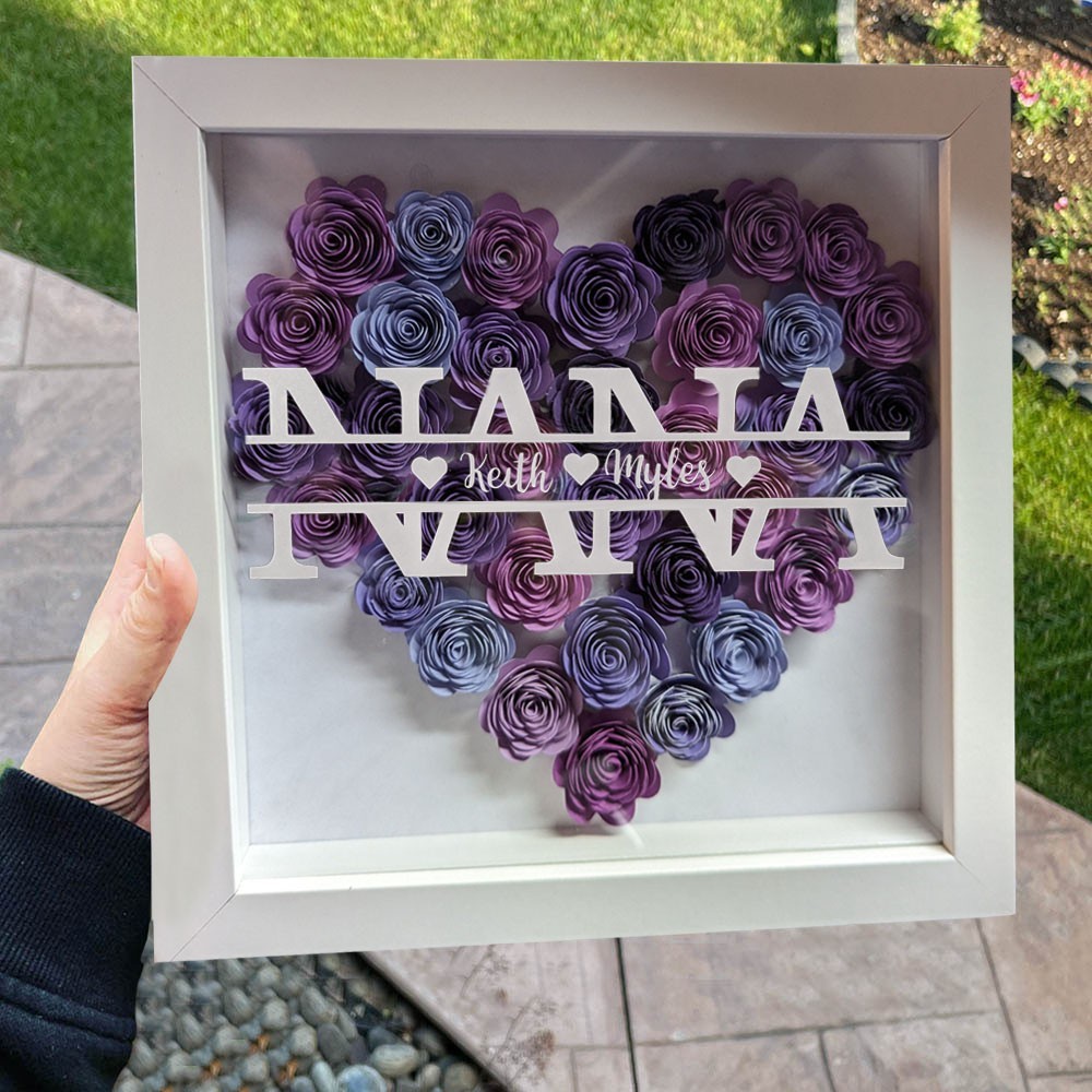 Personalized Flower Shadow Box with Kids Names for Mom