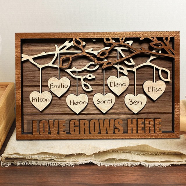 Personalized Love Grows Here Family Tree Sign For Mom, Grandma