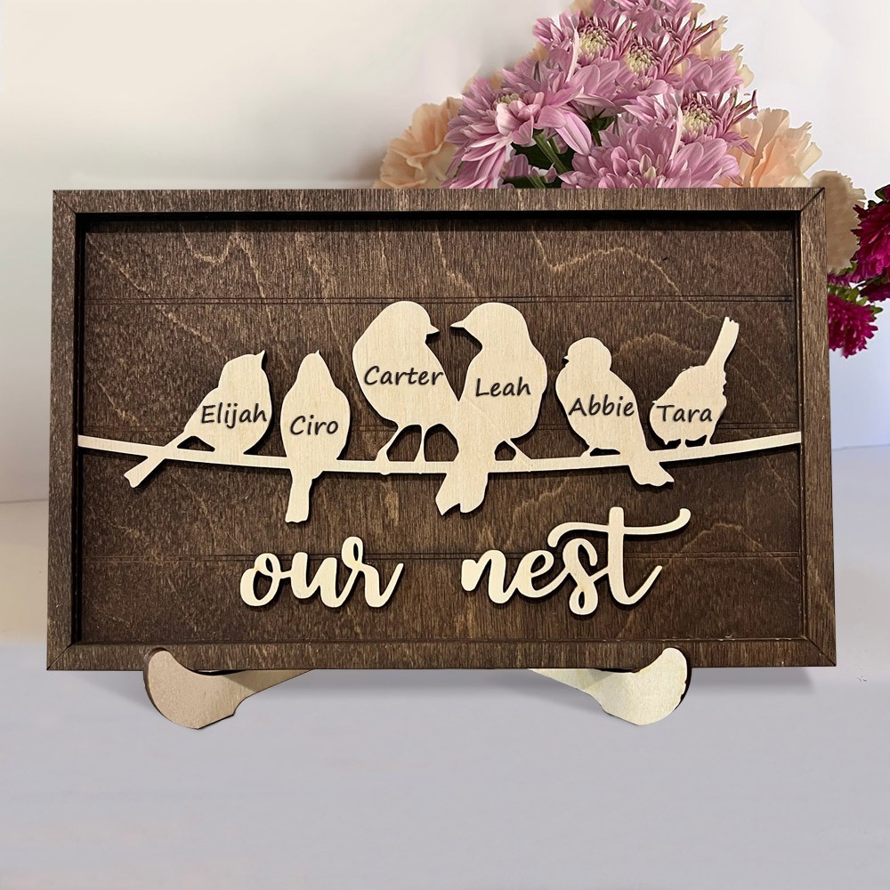 Personalized Our Nest Family Bird Sign with Engraved Names