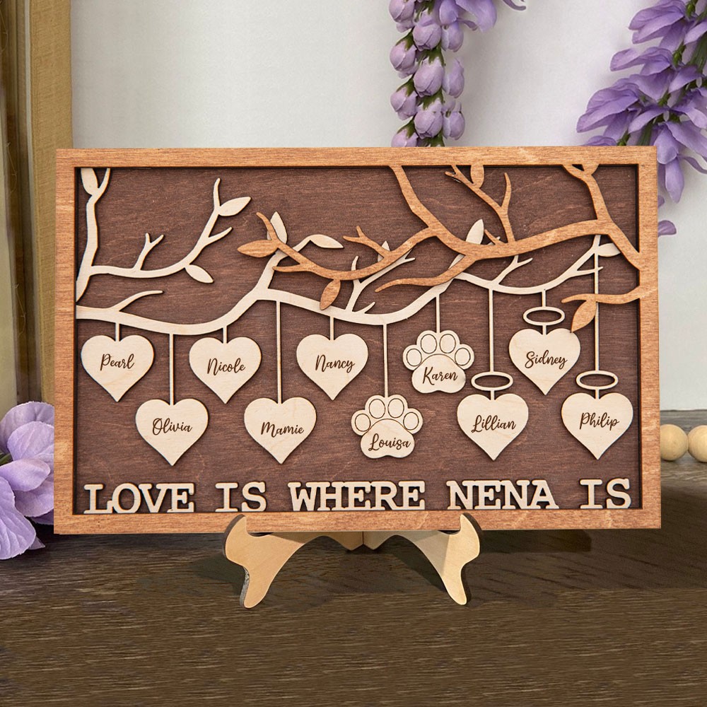 Personalized Wooden Family Tree Sign with Engraved Names