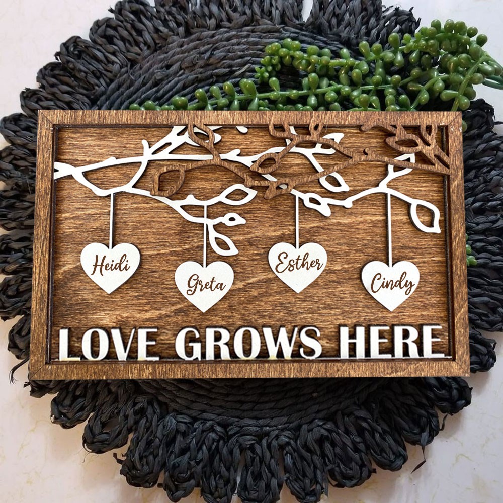 Personalized Love Grows Here Family Tree Sign for Mom