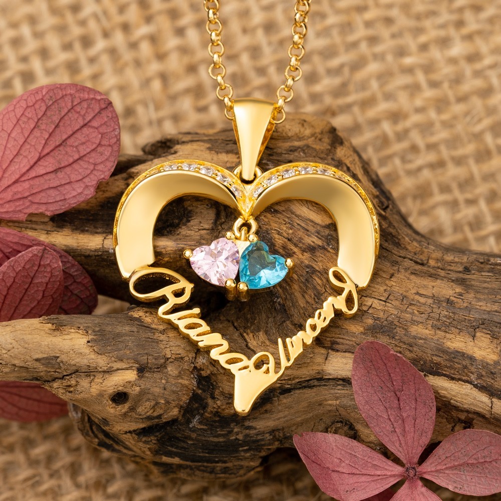 Personalized To My Soulmate Heart Shaped Names Birthstone Necklace Anniversary Gift For Her Couple Gift Ideas