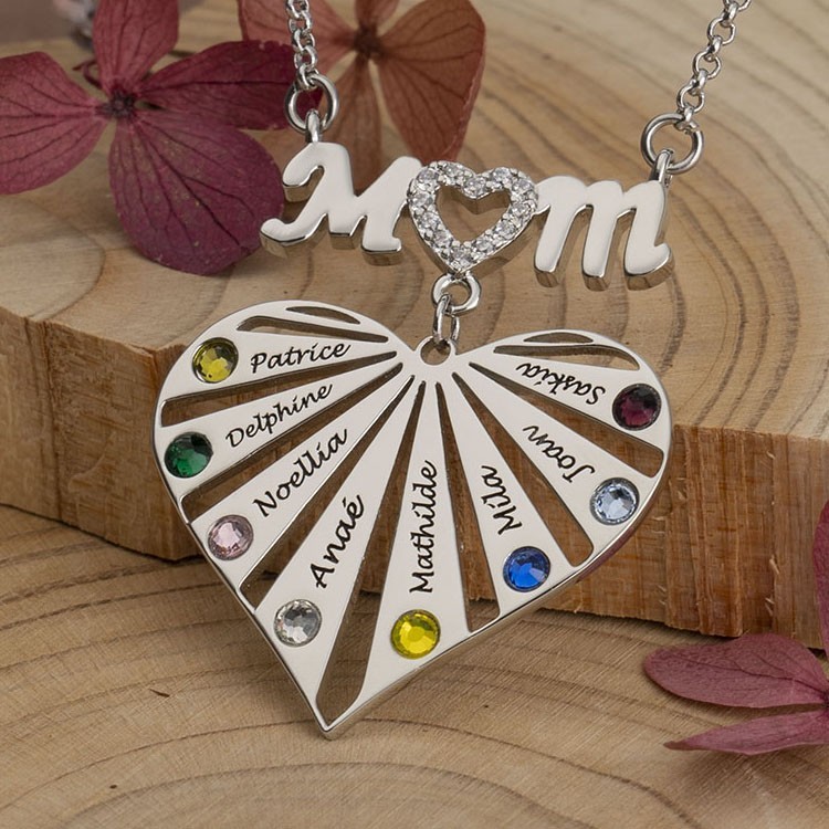  Personalized Mom Heart Shaped Names Necklace With Birthstones Unique Gift For Mom Birthday Gift Ideas