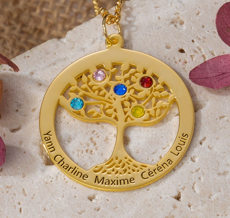 Personalized Tree of Life Name Birthstones Necklace Best Gifts For Mom Grandma