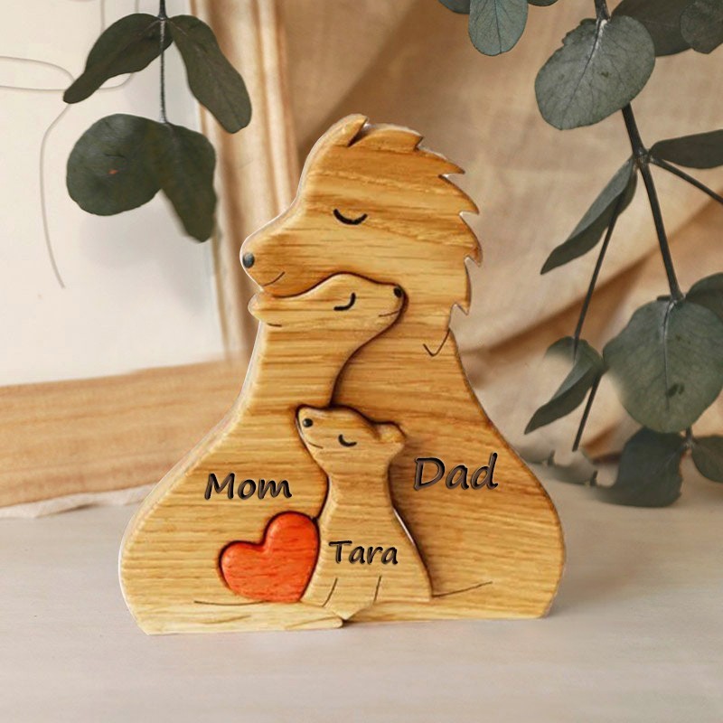 Personalized Wooden Lion Family Puzzle with Names