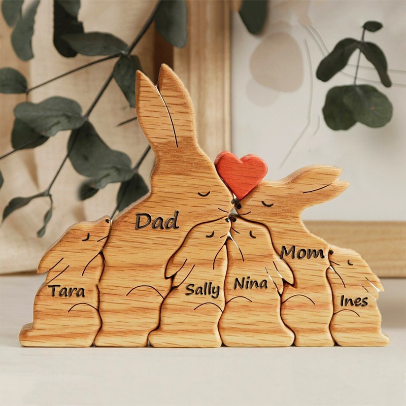 Personalized Wooden Rabbit Engraved Names Family Puzzle