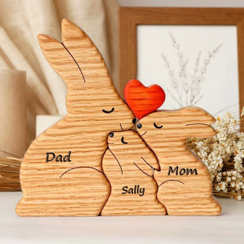 Personalized Wooden Rabbit Family Puzzle with Names