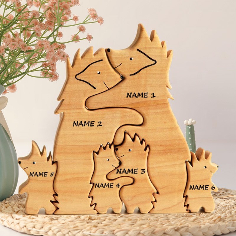 Personalized Wooden Hedgehog Family Puzzle with Names