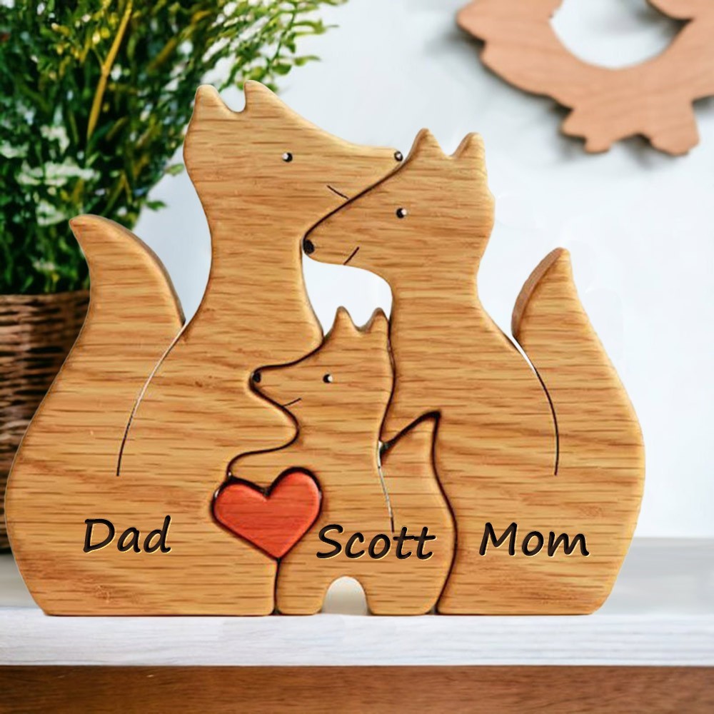 Personalized Wooden Fox Names Family Puzzle for Mother