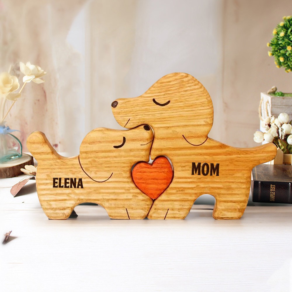 Personalized Wooden Dog Puzzle with Kids Names