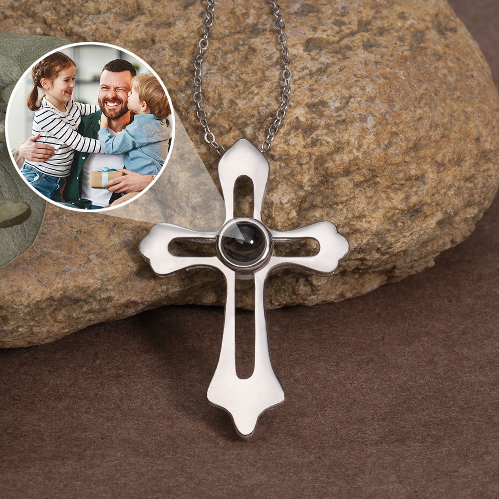 Personalized Mens Cross Projection Necklace For Father's Day Gift 