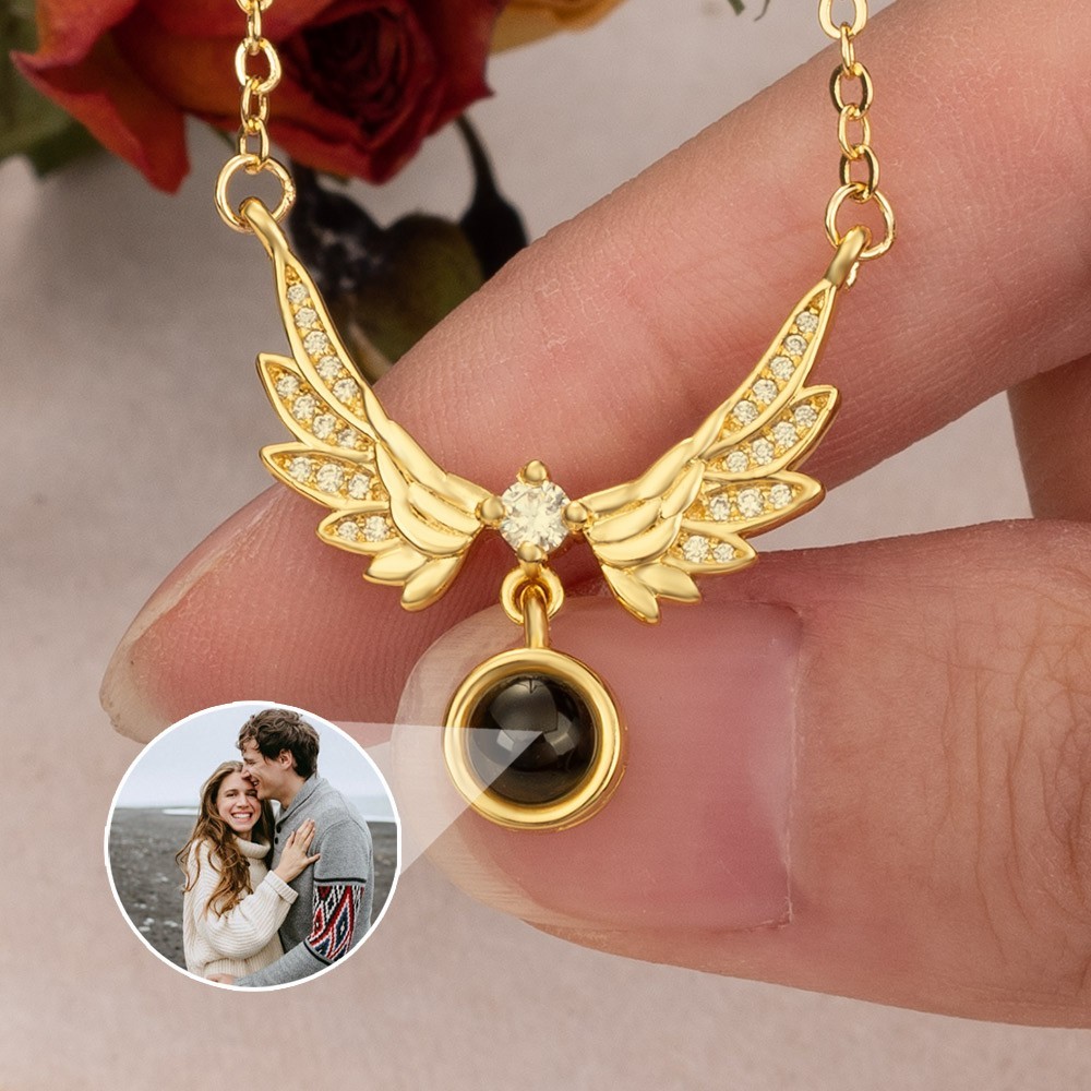 Personalized Angel Photo Projection Charm Necklace Memorial Gift for Her