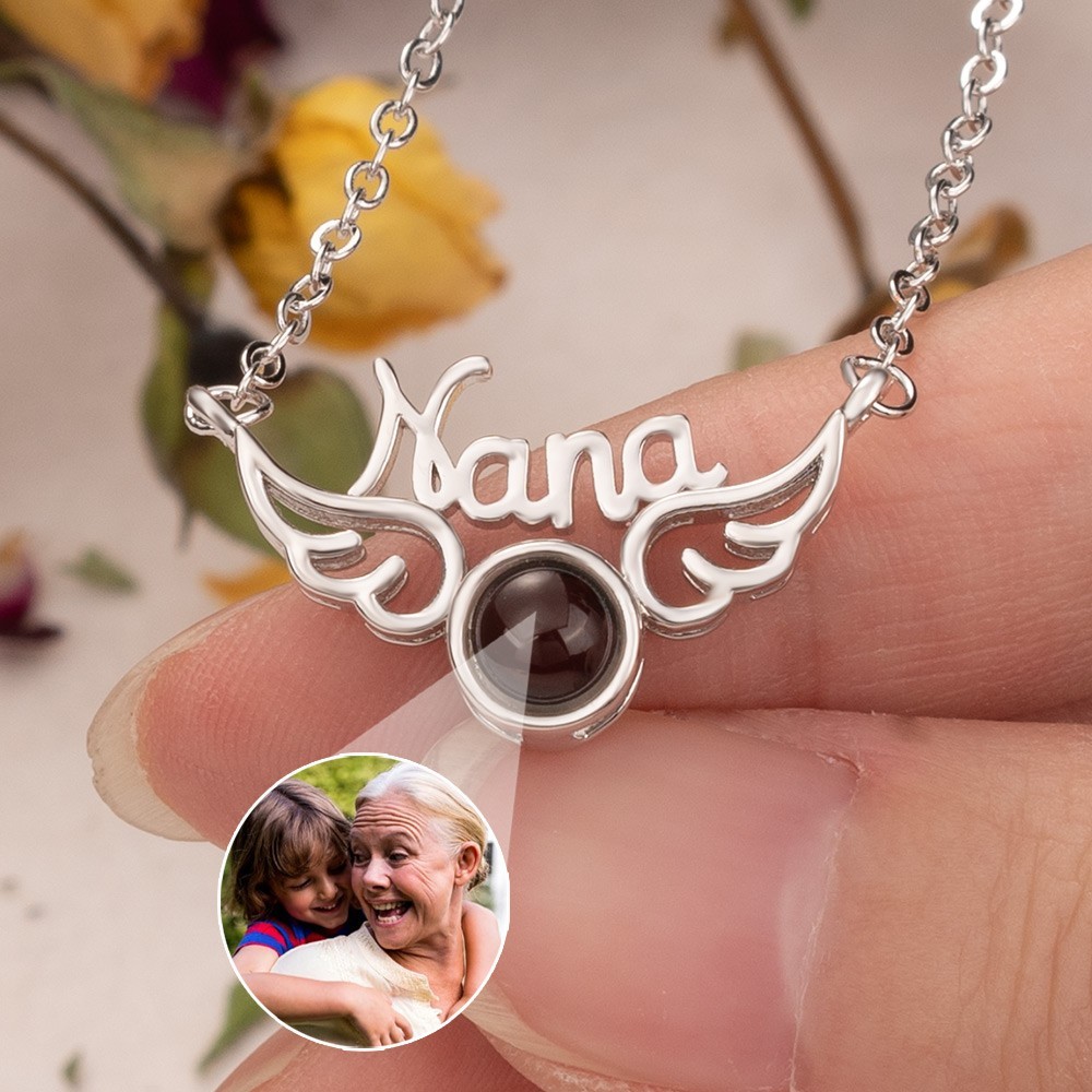 Personalized Angel Photo Projection Charm Necklace Memorial Gift for Mom