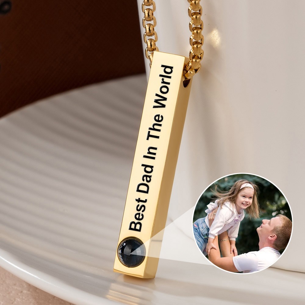 Personalized Engraving Bar Necklace with Photo Inside Necklace