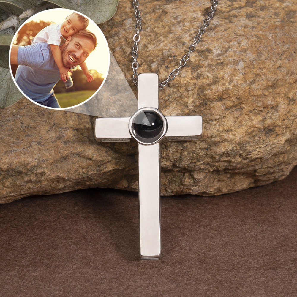 Personalized Cross Projection Necklace with Picture Inside Father's Day Gifts