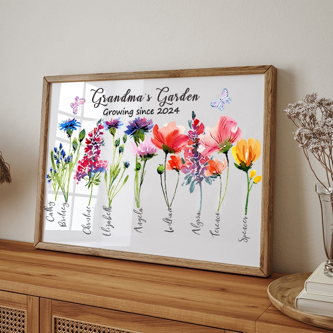 Personalized Grandma's Garden Birth Flower Frame with Kids Names 