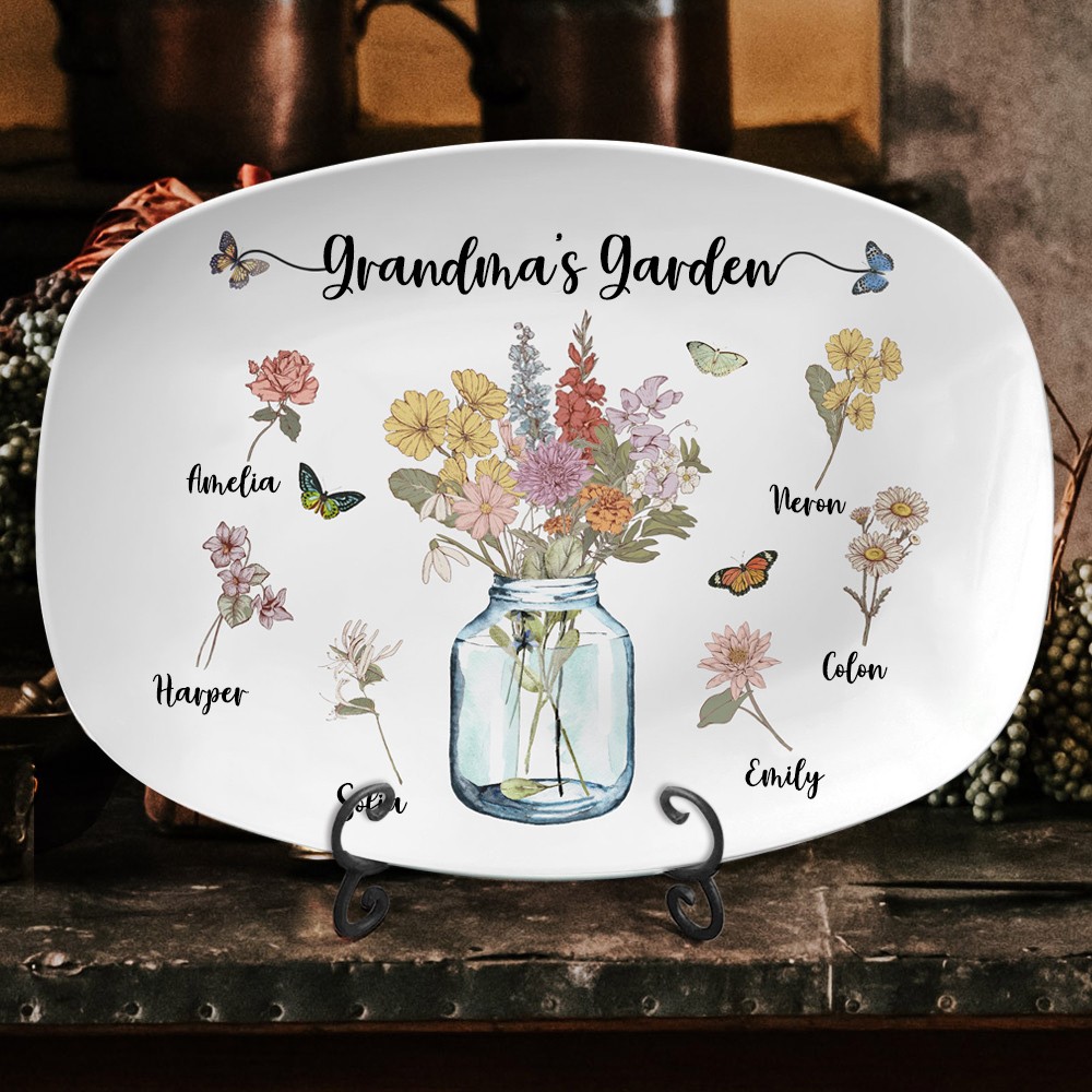 Personalized Birth Flower Platter for Grandmother,Mom