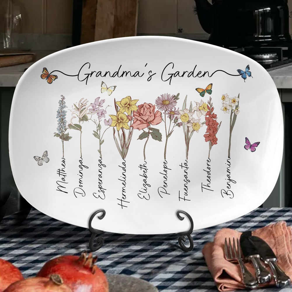 Personalized Birth Flower Platter with Kids names