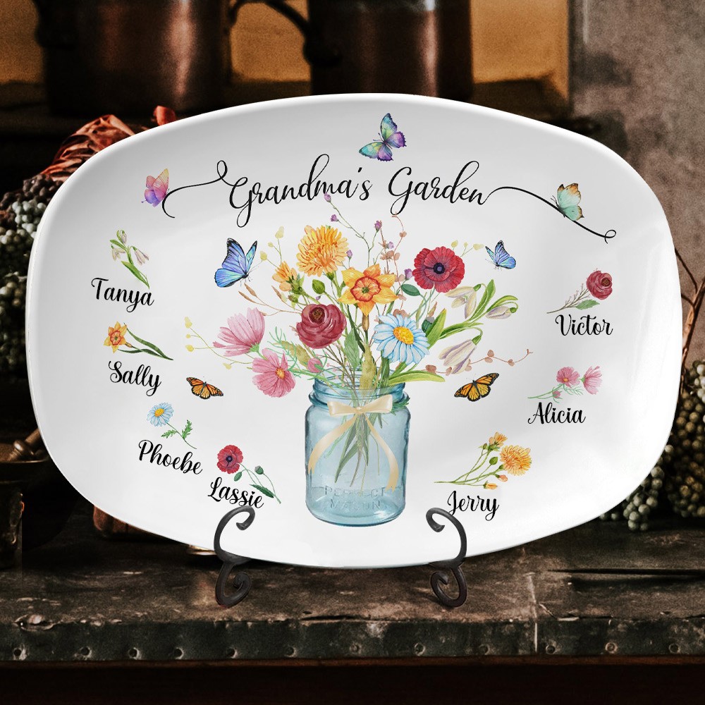 Personalized Family Birth Flower Platter with Kids Names