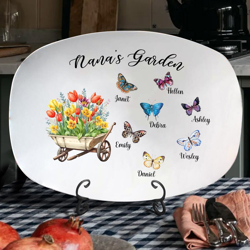 Personalized Nana's Garden Butterfly Platter with Names